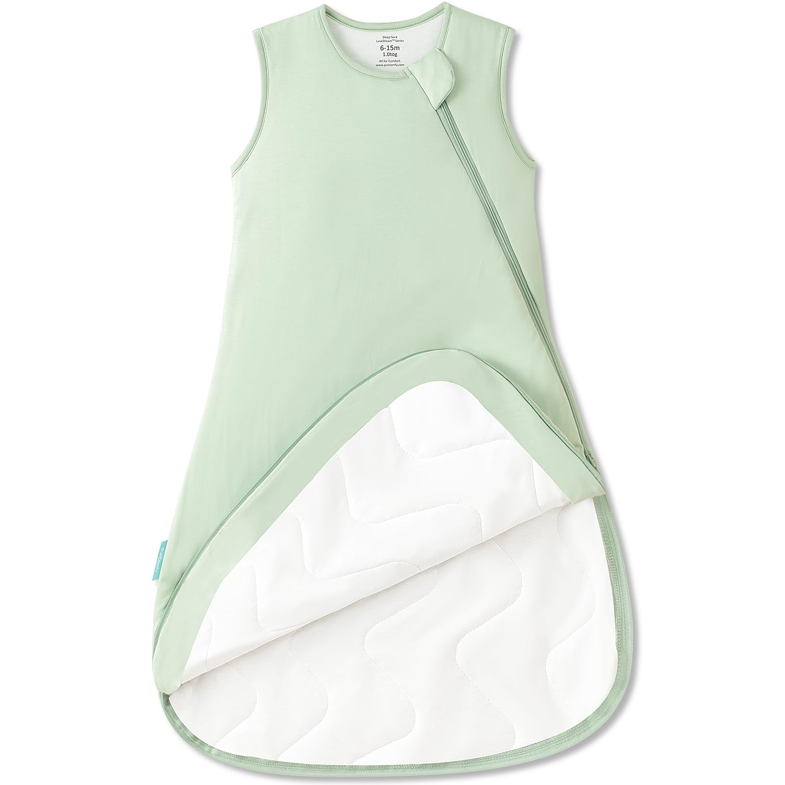 PurComfy Supersoft Sleep Sack in sage shows luxurious bamboo viscose fabric.
