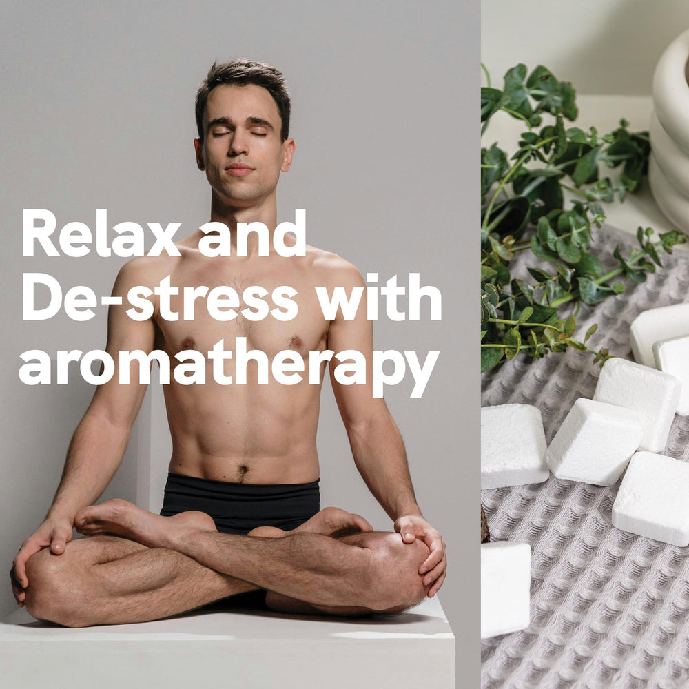 Pure Athlete spa-like bathroom scene highlights at-home aromatherapy in use.