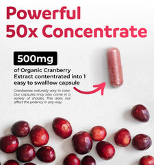 Pure Co Cranberry Pills label close-up with organic certification