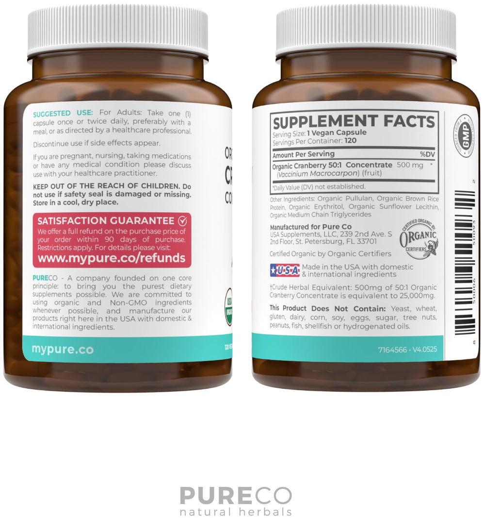 Pure Co Cranberry Pills vegan capsule close-up, non-GMO