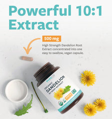 Pure Co dandelion root capsules packaging shows high potency extract