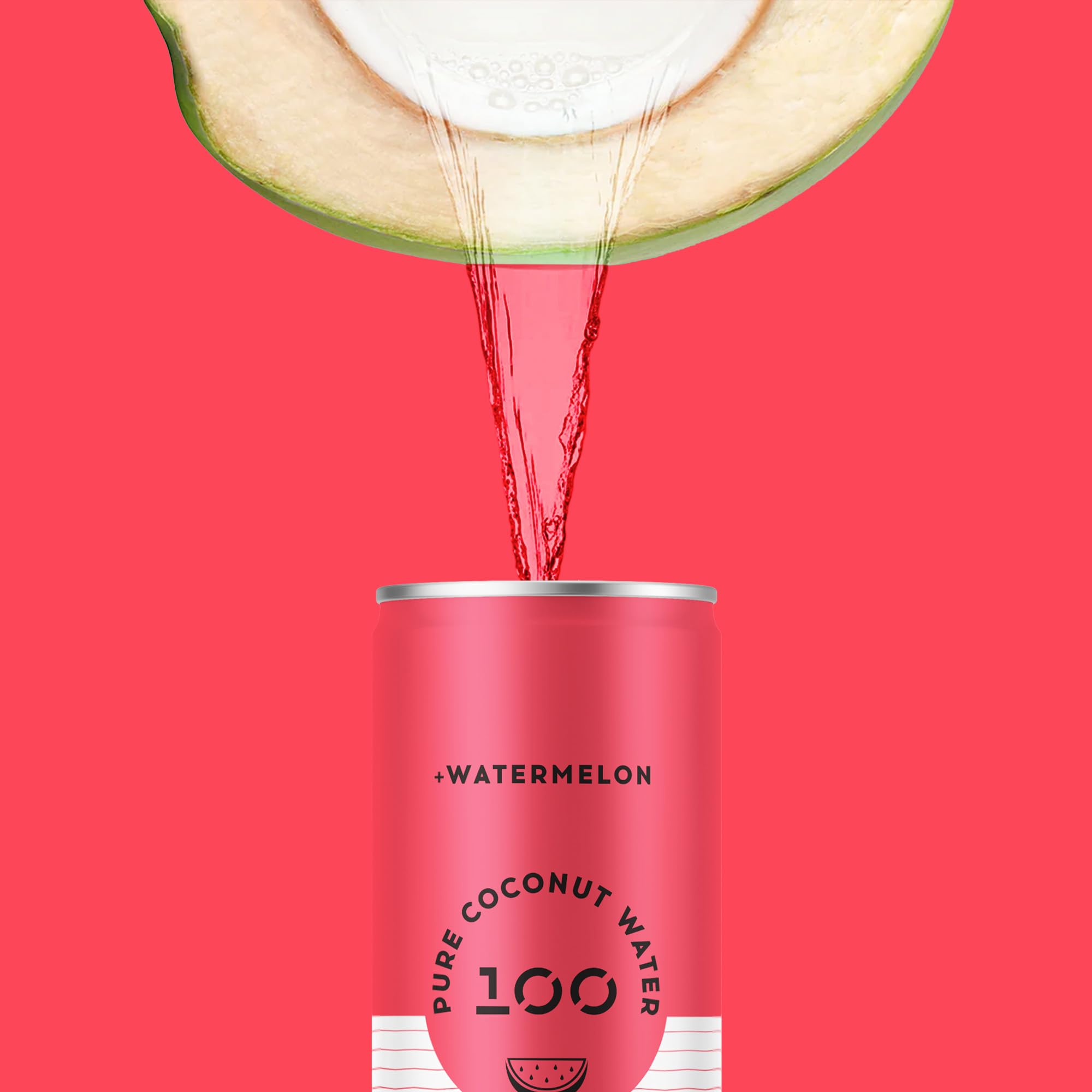 Pure Coconut Water 100 Watermelon back-of-pack highlights electrolytes and calories.