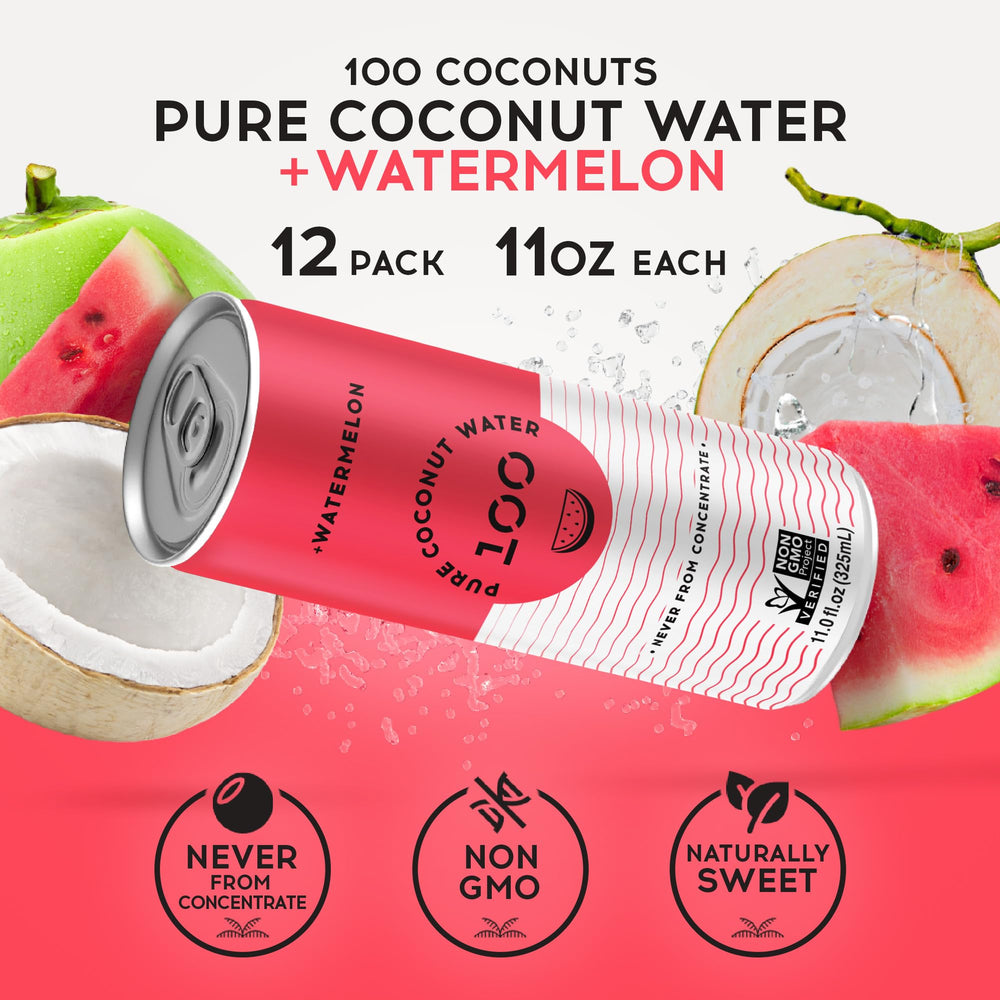 Pure Coconut Water 100 Watermelon pour into glass, cool and inviting.