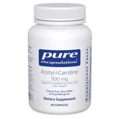 Pure Encapsulations Acetyl-L-Carnitine 500 mg bottle suggesting focus support.