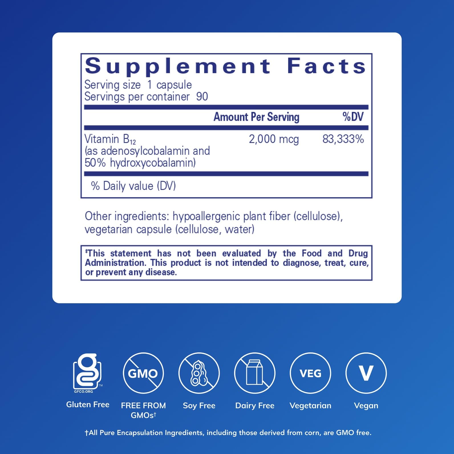 Pure Encapsulations Adenosyl/Hydroxy B12 bottle shows vegan formula.