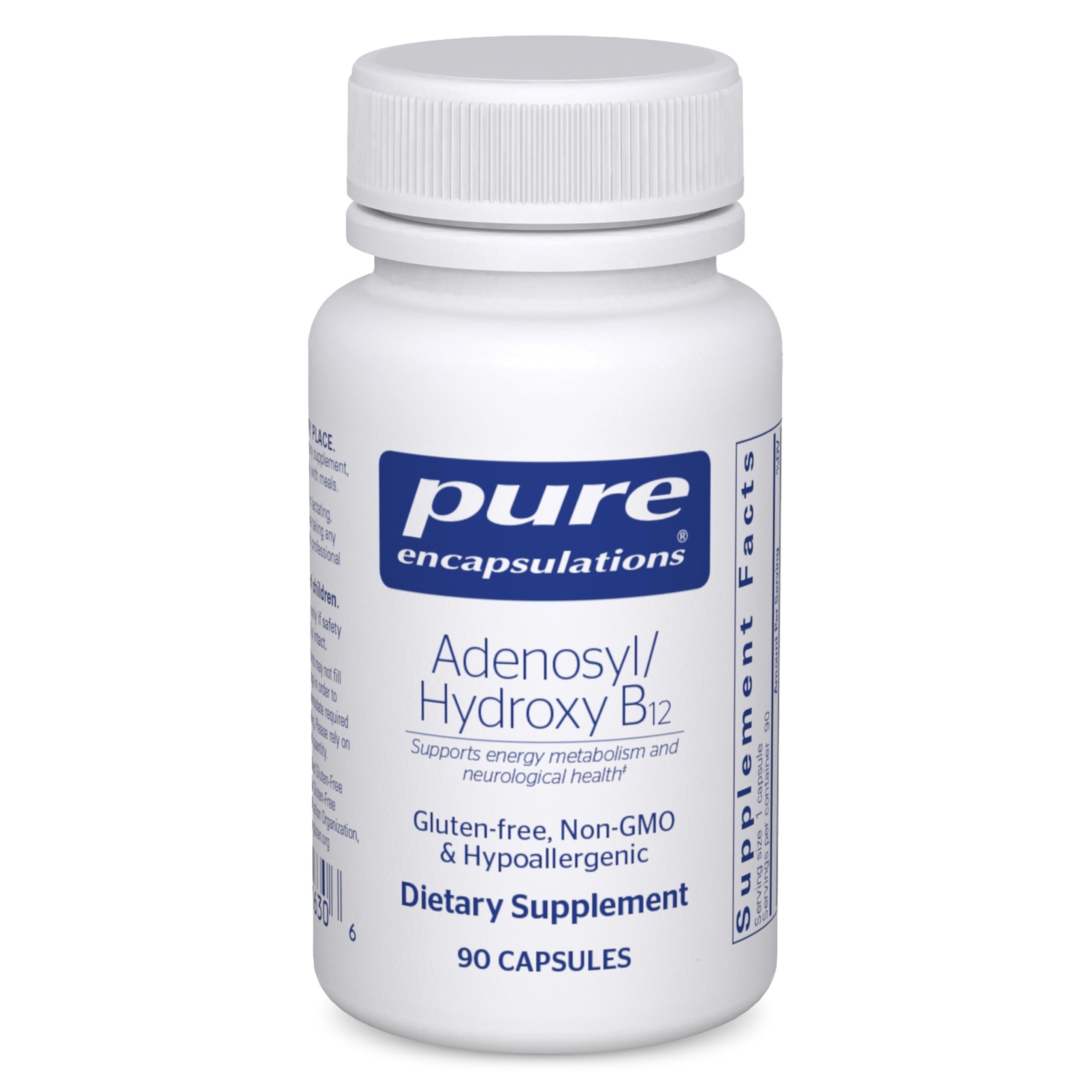 Pure Encapsulations Adenosyl/Hydroxy B12 capsules support energy metabolism and nerve health.