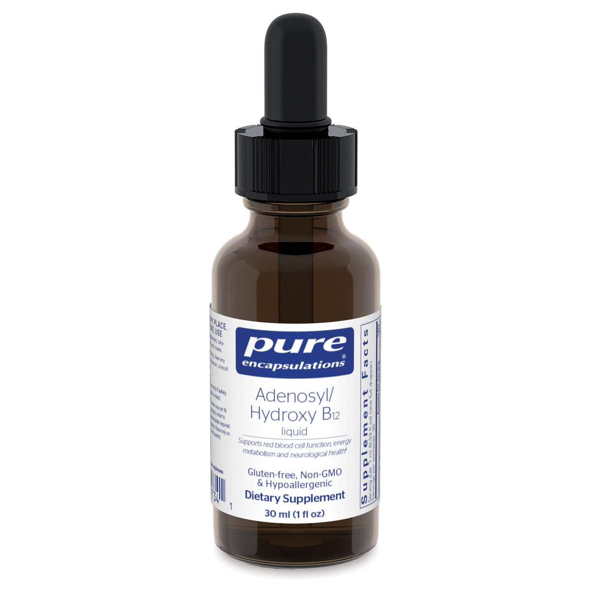 Pure Encapsulations Adenosyl/Hydroxy B12 Liquid bottle showing high-potency energy support