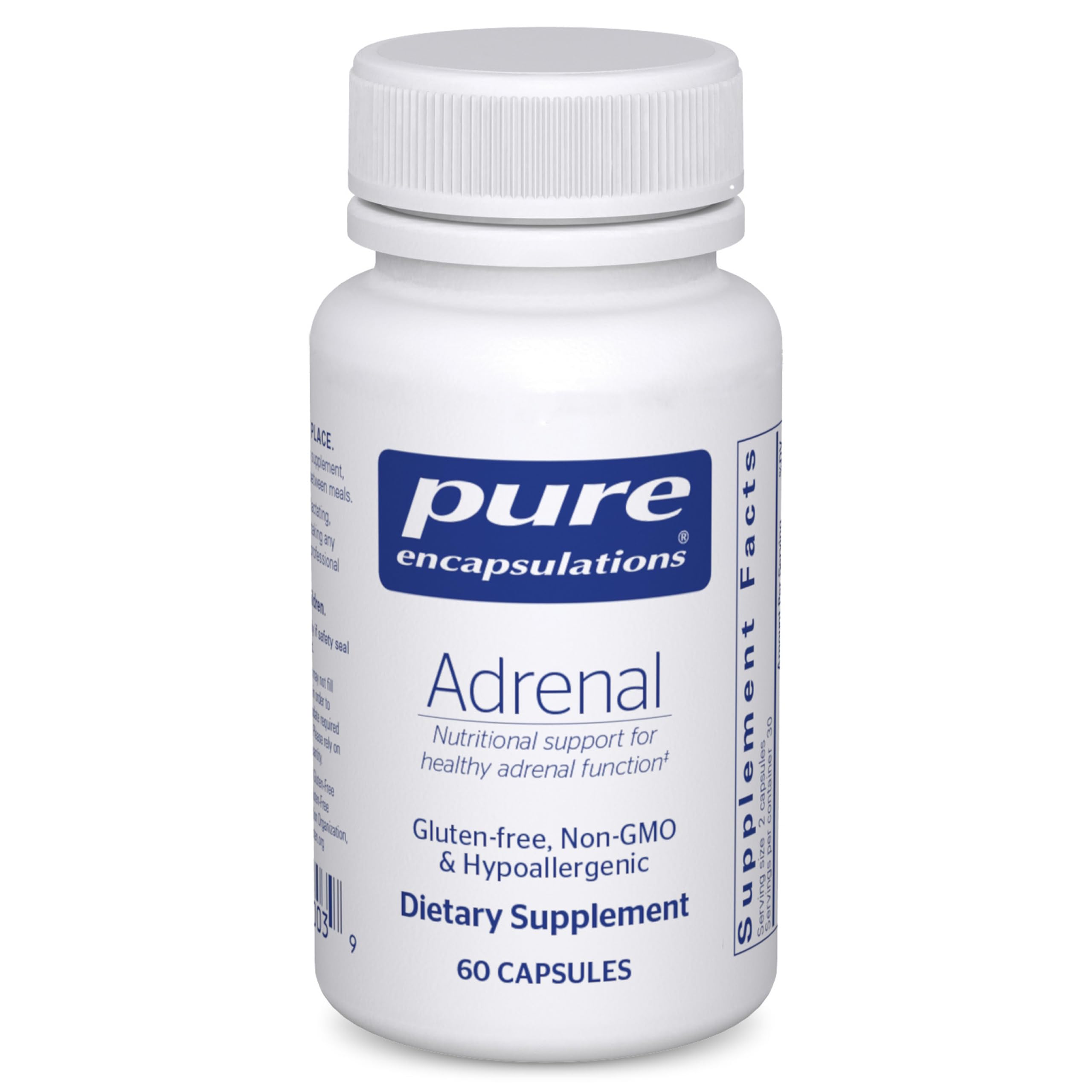 Pure Encapsulations Adrenal Cortex bottle promotes adrenal function and energy support.