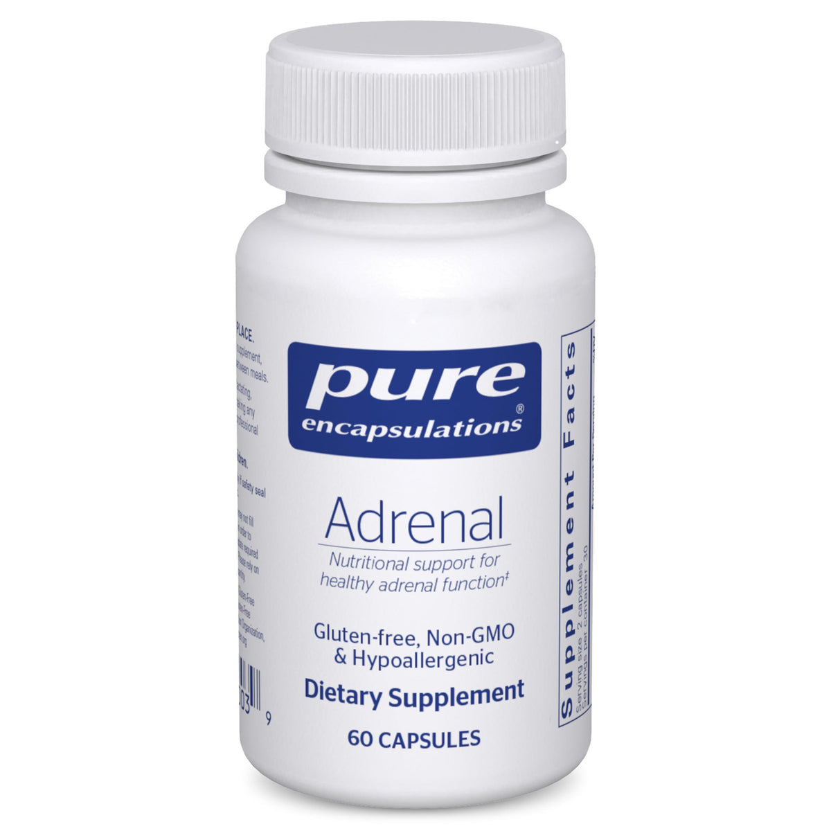 Pure Encapsulations Adrenal Cortex bottle promotes adrenal function and energy support.