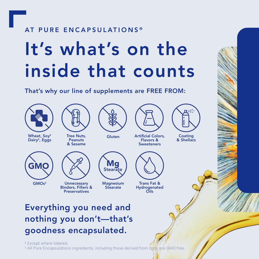 Pure Encapsulations Alpha Lipoic Acid 600 mg ingredients-palette emphasizes clean, allergen-free formulation