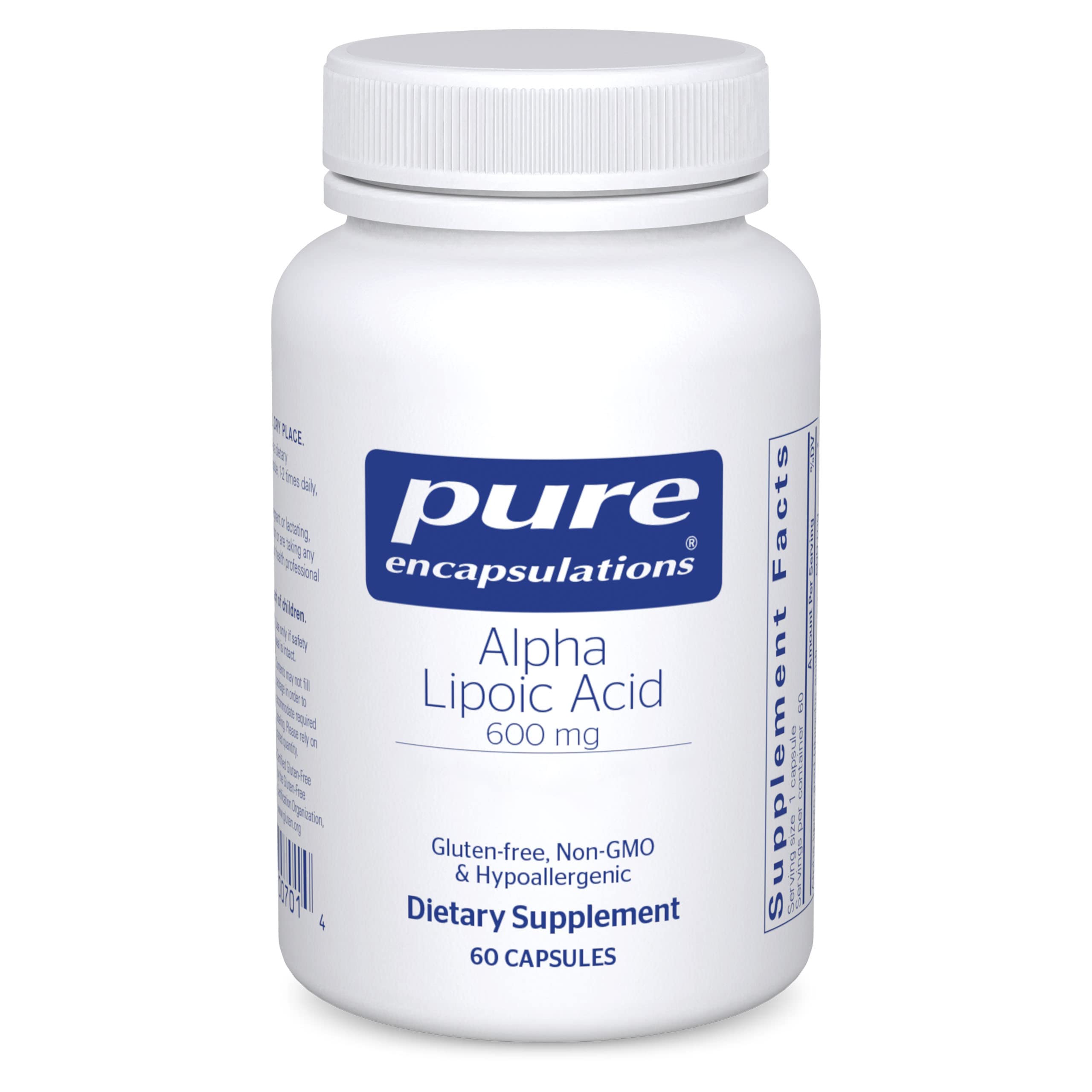 Pure Encapsulations Alpha Lipoic Acid 600 mg bottle supports antioxidant protection and everyday wellness.