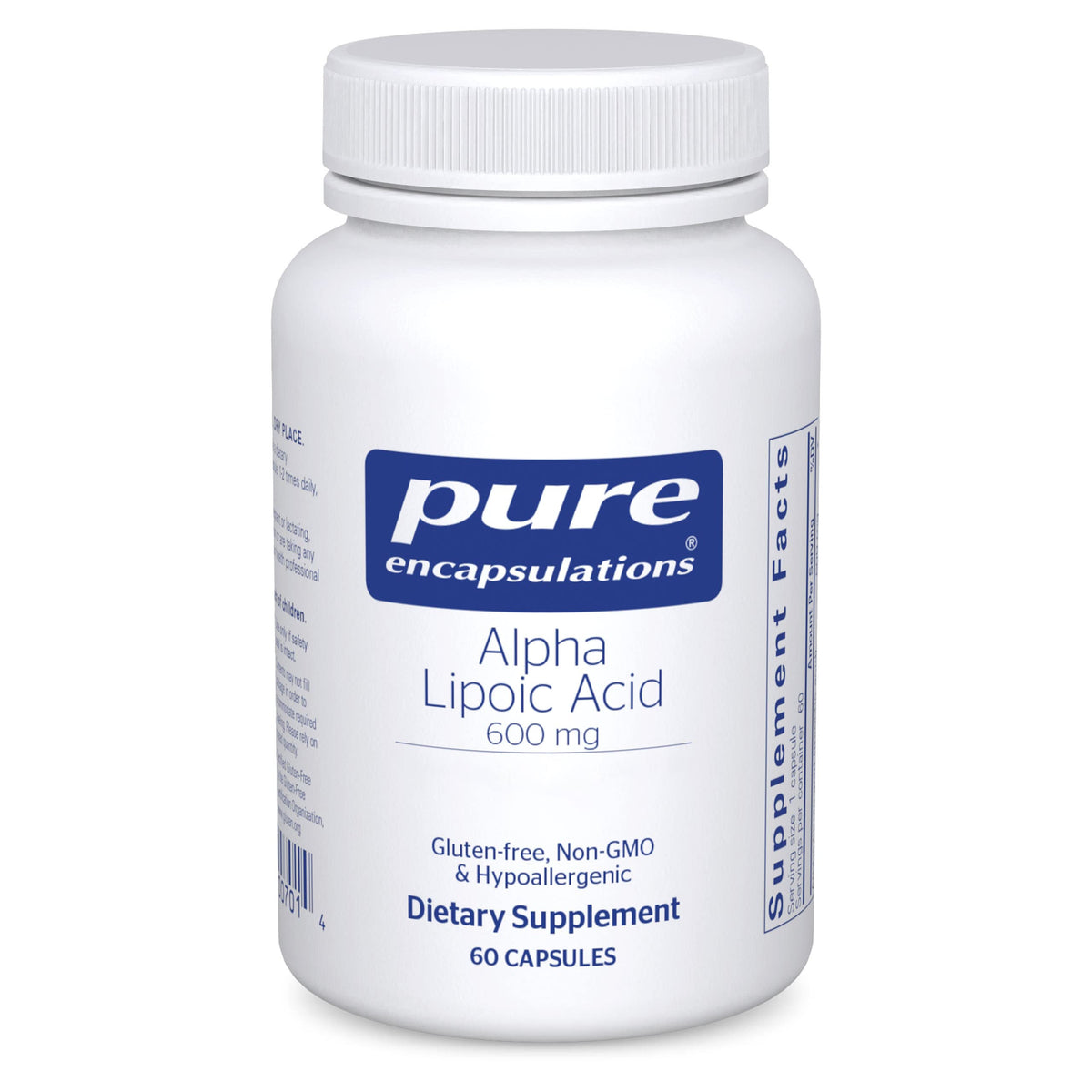 Pure Encapsulations Alpha Lipoic Acid 600 mg bottle supports antioxidant protection and everyday wellness.