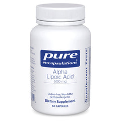 Pure Encapsulations Alpha Lipoic Acid 600 mg bottle supports antioxidant protection and everyday wellness.