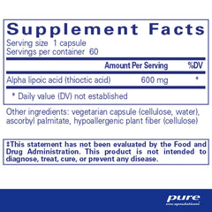 Pure Encapsulations Alpha Lipoic Acid 600 mg capsules offer nerve health support for daily activity.