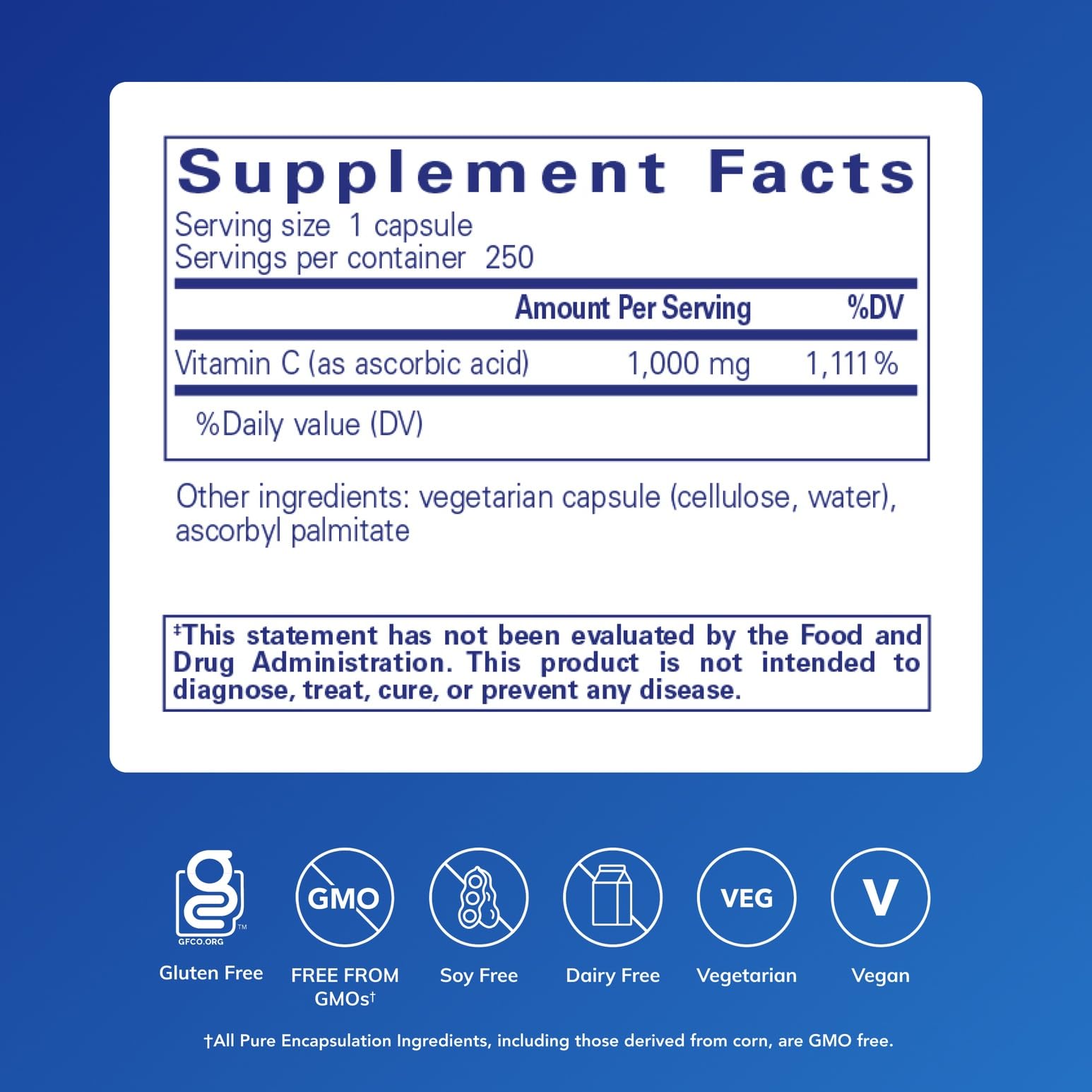 Close-up of Pure Encapsulations Ascorbic Acid capsules for easy daily intake