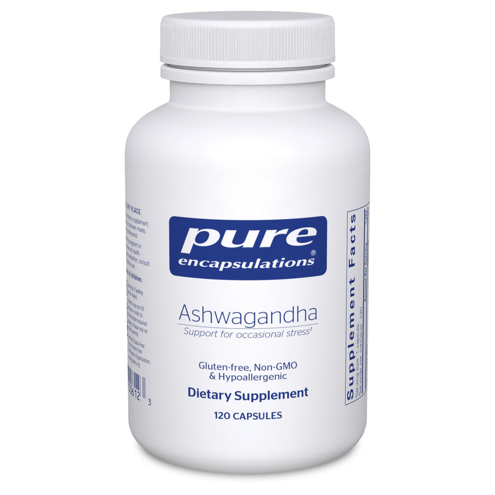 Pure Encapsulations Ashwagandha bottle cap for easy daily stress support.