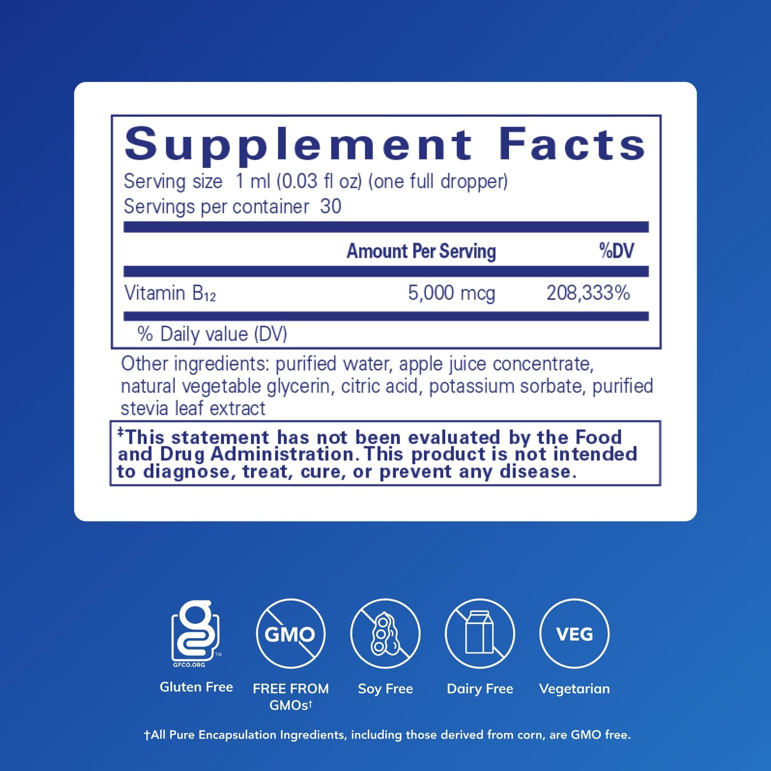 Pure Encapsulations B12 5,000 liquid dropper pouring into glass for nerve health