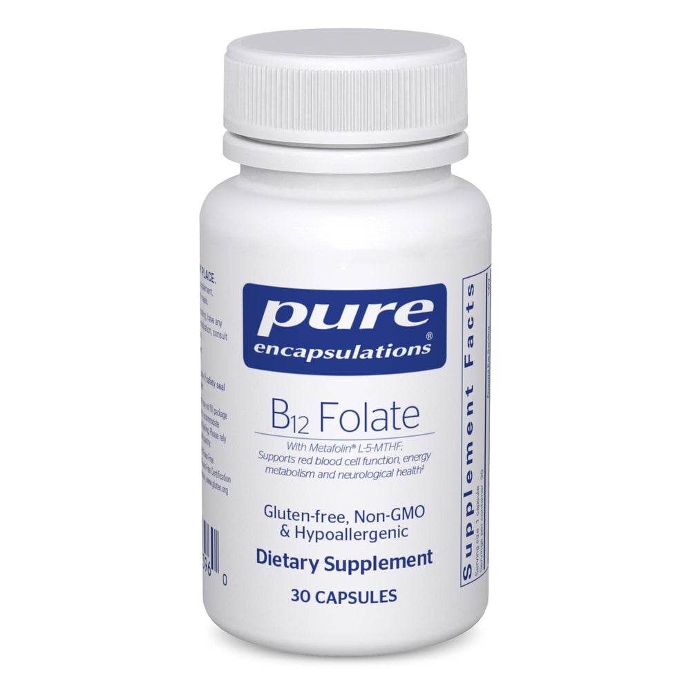 Pure Encapsulations B12 Folate bottle front for daily use and energy support