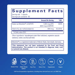 Pure Encapsulations B12 Folate capsules highlighting methylcobalamin.
