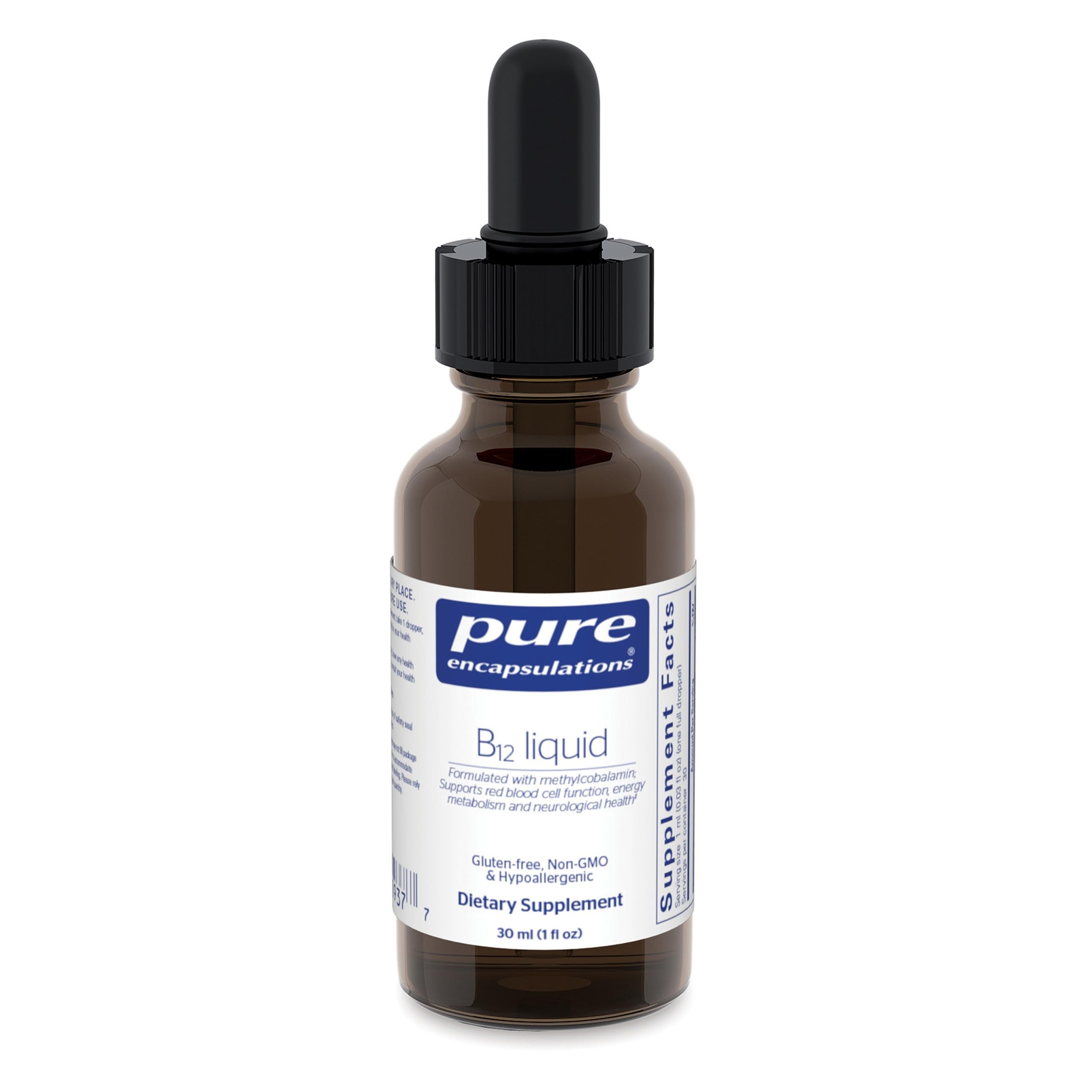 Pure Encapsulations B12 Liquid bottle front for daily vitality