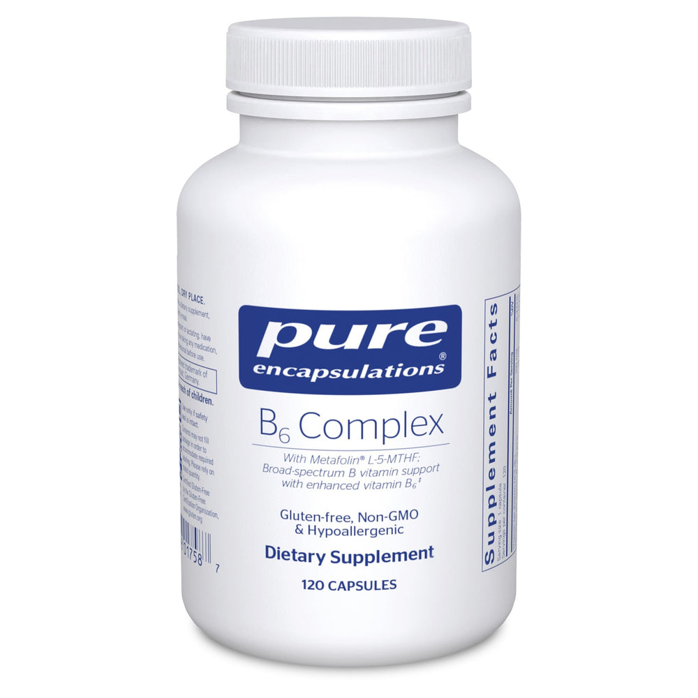 Pure Encapsulations B6 Complex bottle highlighting high-potency B vitamins for daily wellness