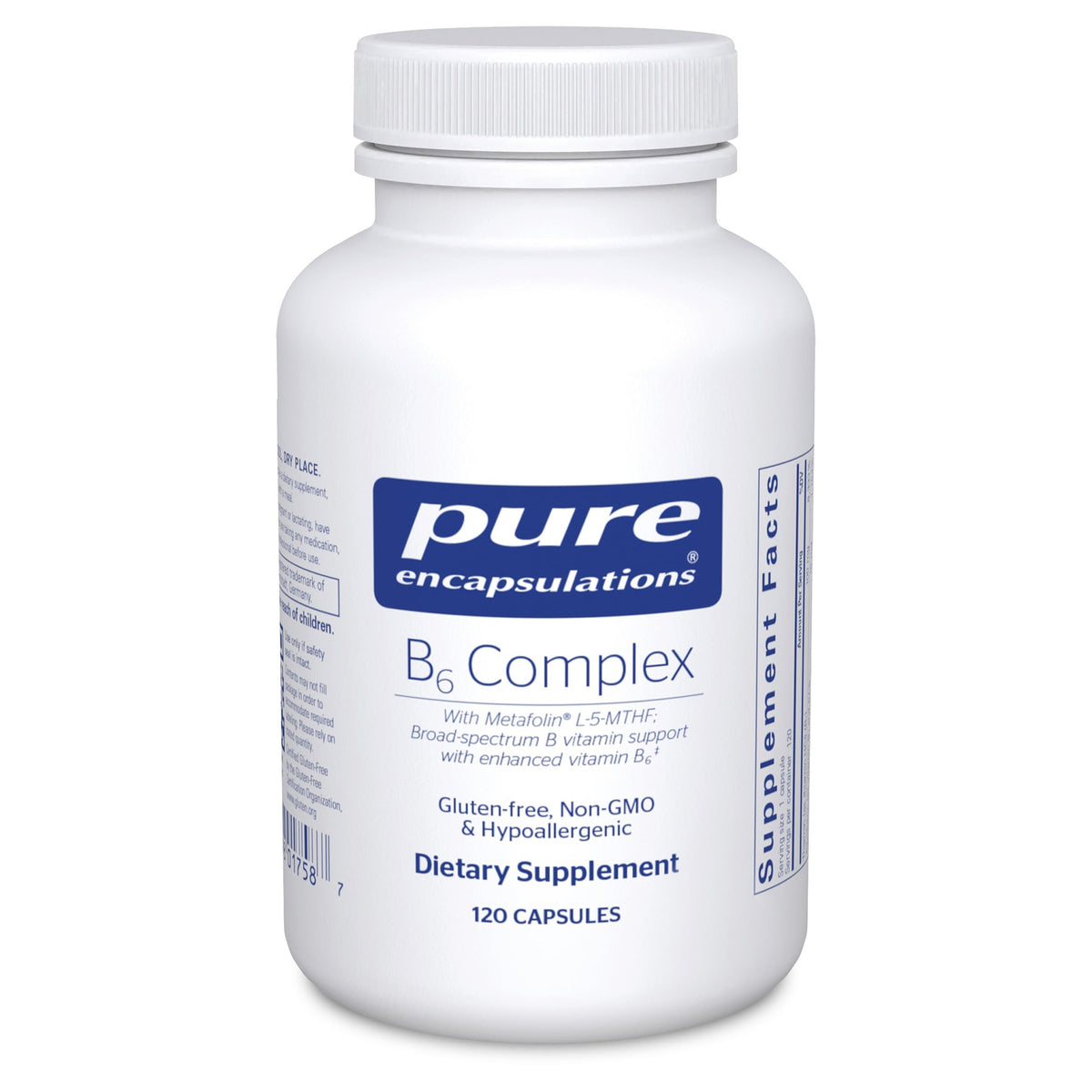 Pure Encapsulations B6 Complex bottle highlighting high-potency B vitamins for daily wellness