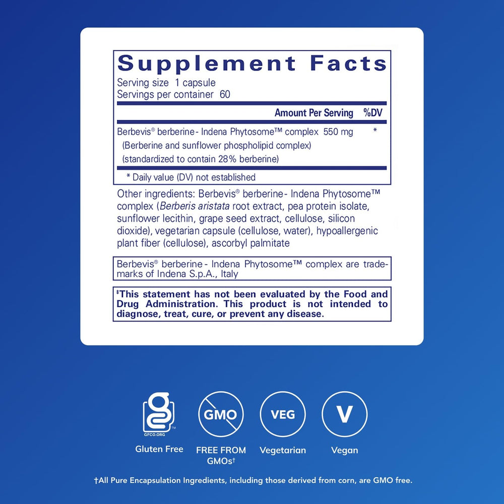 Pure Encapsulations Berberine UltraSorb front view of bottle highlighting clean formulation.