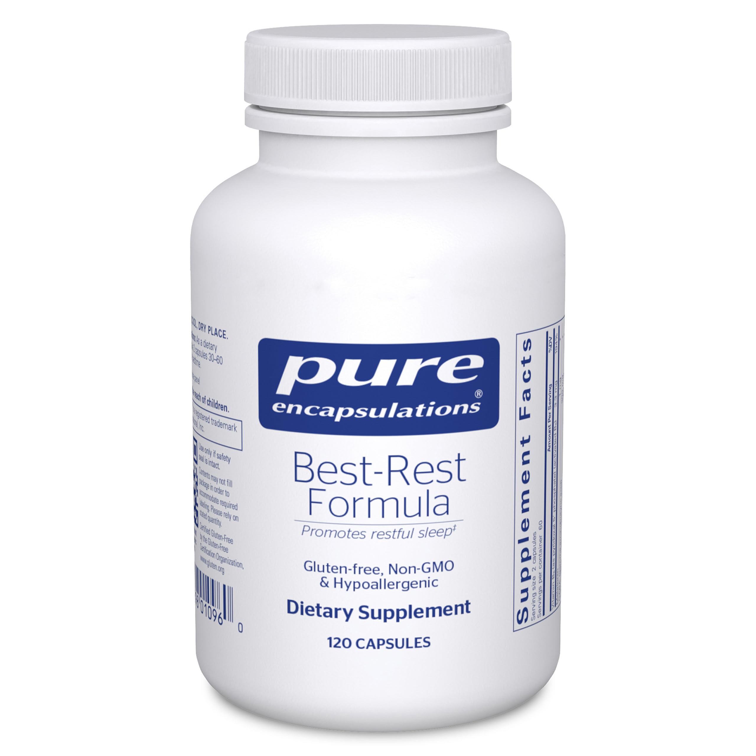 Pure Encapsulations Best-Rest Formula bottle on a nightstand to promote relaxation before bed