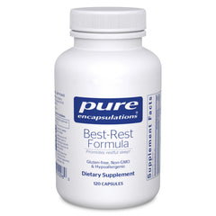 Pure Encapsulations Best-Rest Formula bottle on a nightstand to promote relaxation before bed