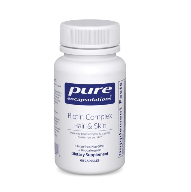 Pure Encapsulations Biotin Complex Hair and Skin bottle front supports healthy hair and skin.