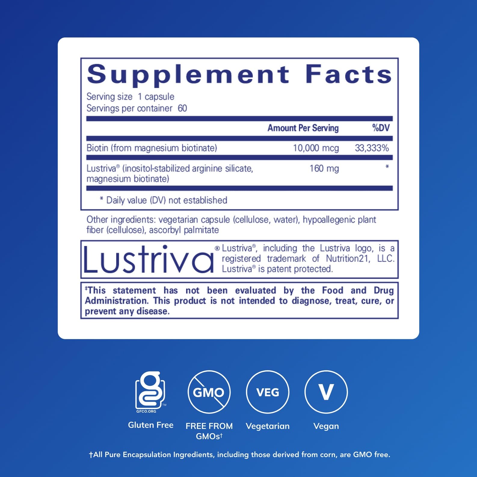 Pure Encapsulations Biotin Complex Hair and Skin capsules closeup highlights easy once-daily dosing.