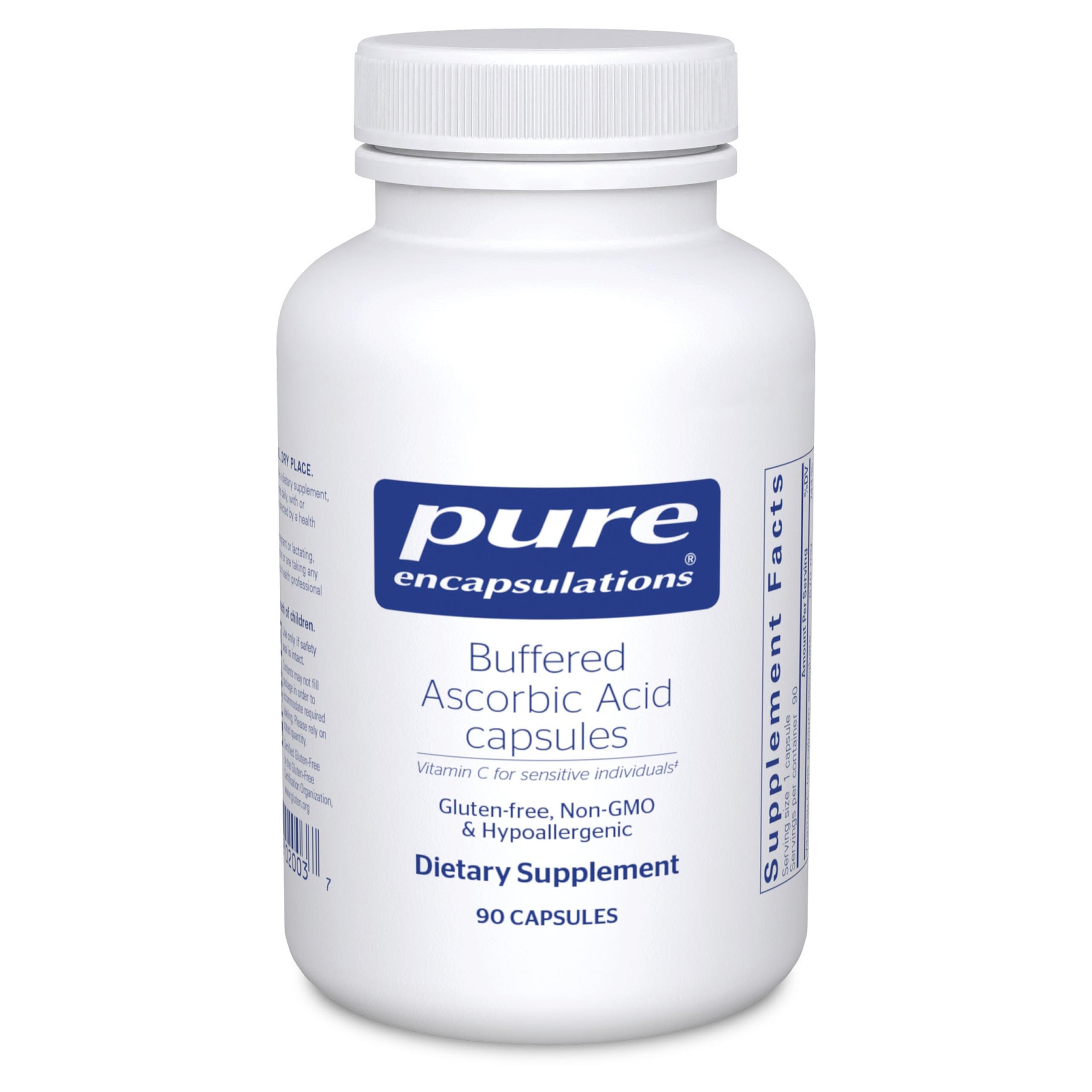 Pure Encapsulations Buffered Ascorbic Acid Capsules bottle signaling gentle vitamin C.