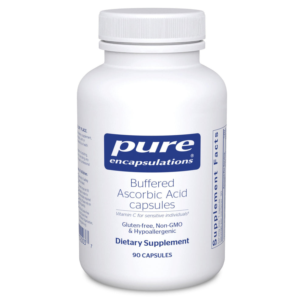 Pure Encapsulations Buffered Ascorbic Acid Capsules bottle signaling gentle vitamin C.