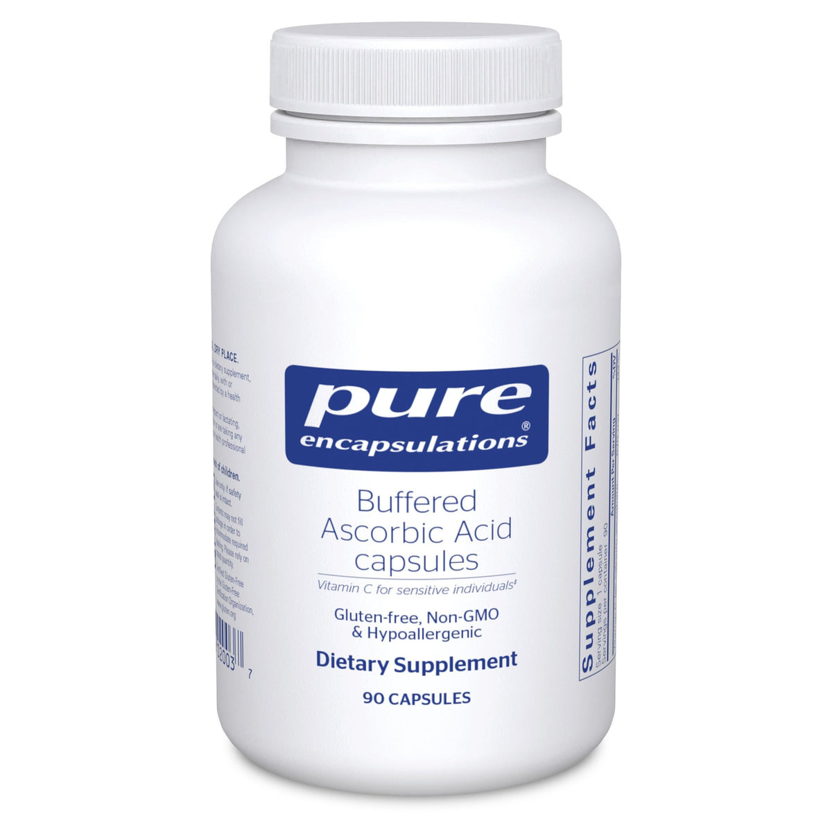 Pure Encapsulations Buffered Ascorbic Acid Capsules bottle signaling gentle vitamin C.