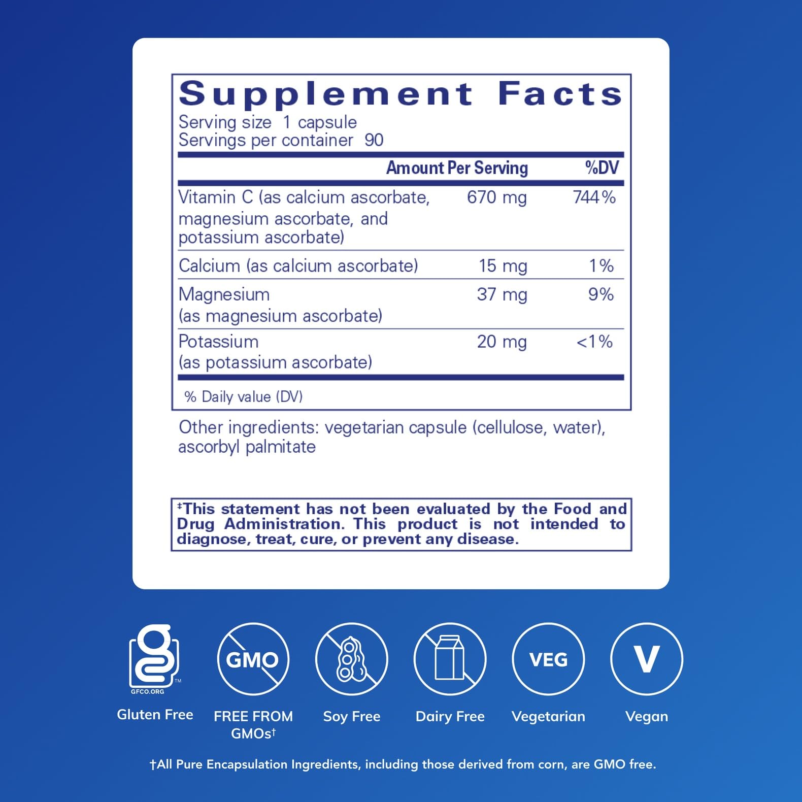 Pure Encapsulations Buffered Ascorbic Acid Capsules pour demonstrates easy dosing for sensitive stomachs.