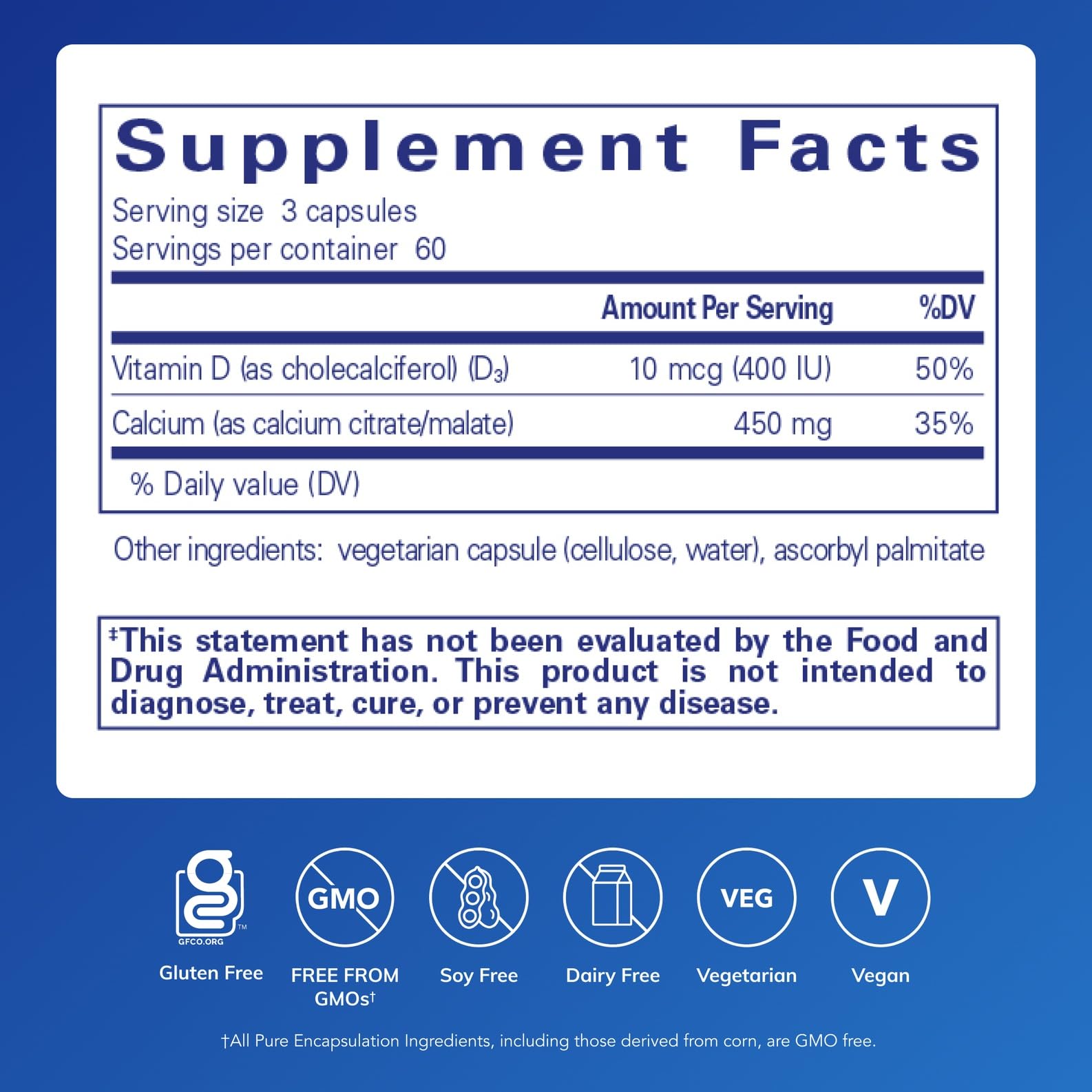 Pure Encapsulations Calcium with Vitamin D3 capsules closeup for daily intake convenience