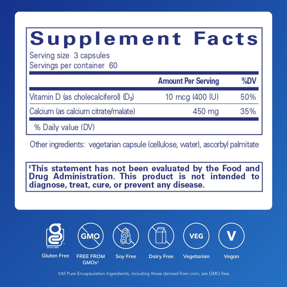 Pure Encapsulations Calcium with Vitamin D3 capsules closeup for daily intake convenience
