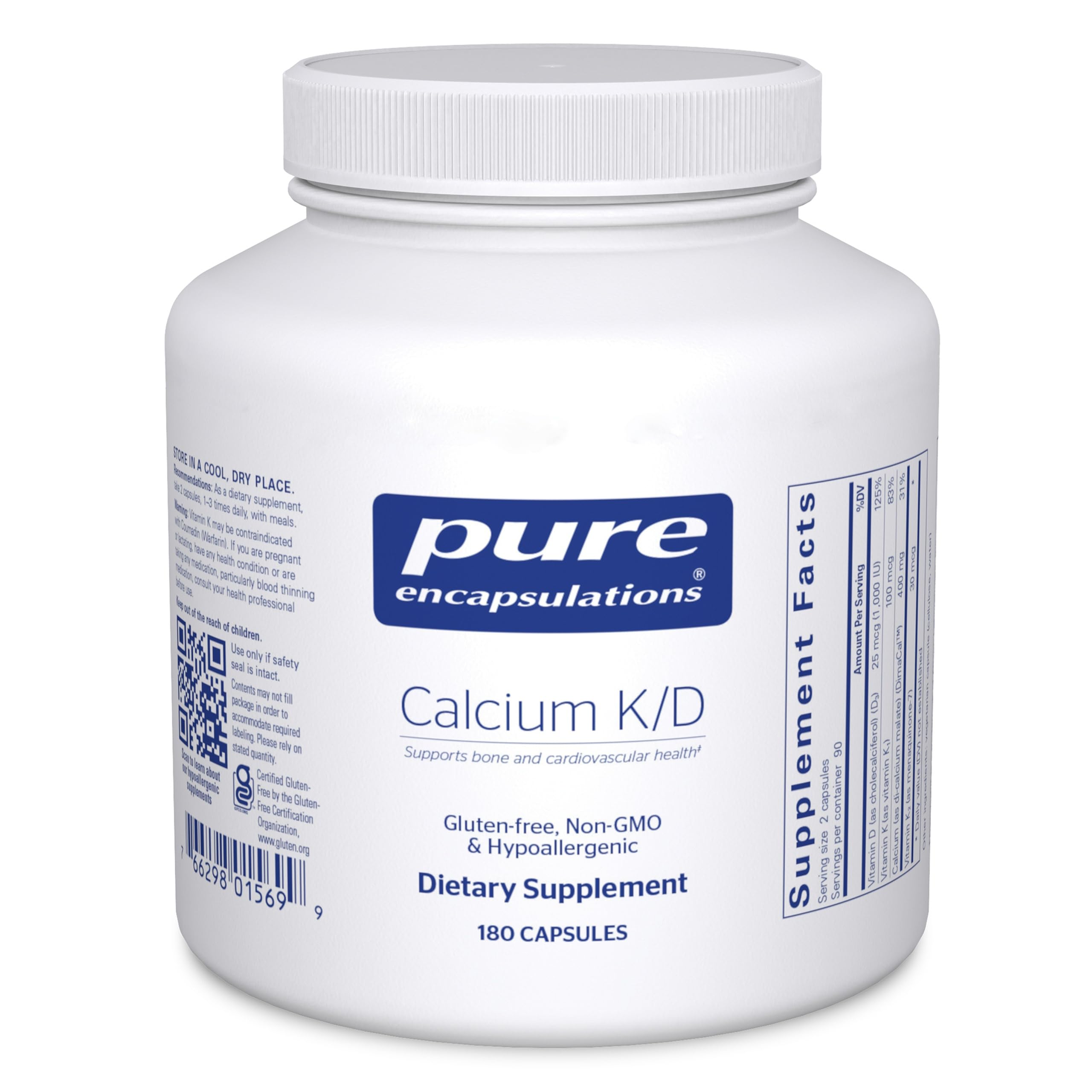 Pure Encapsulations Calcium K/D bottle on shelf highlighting bone support.