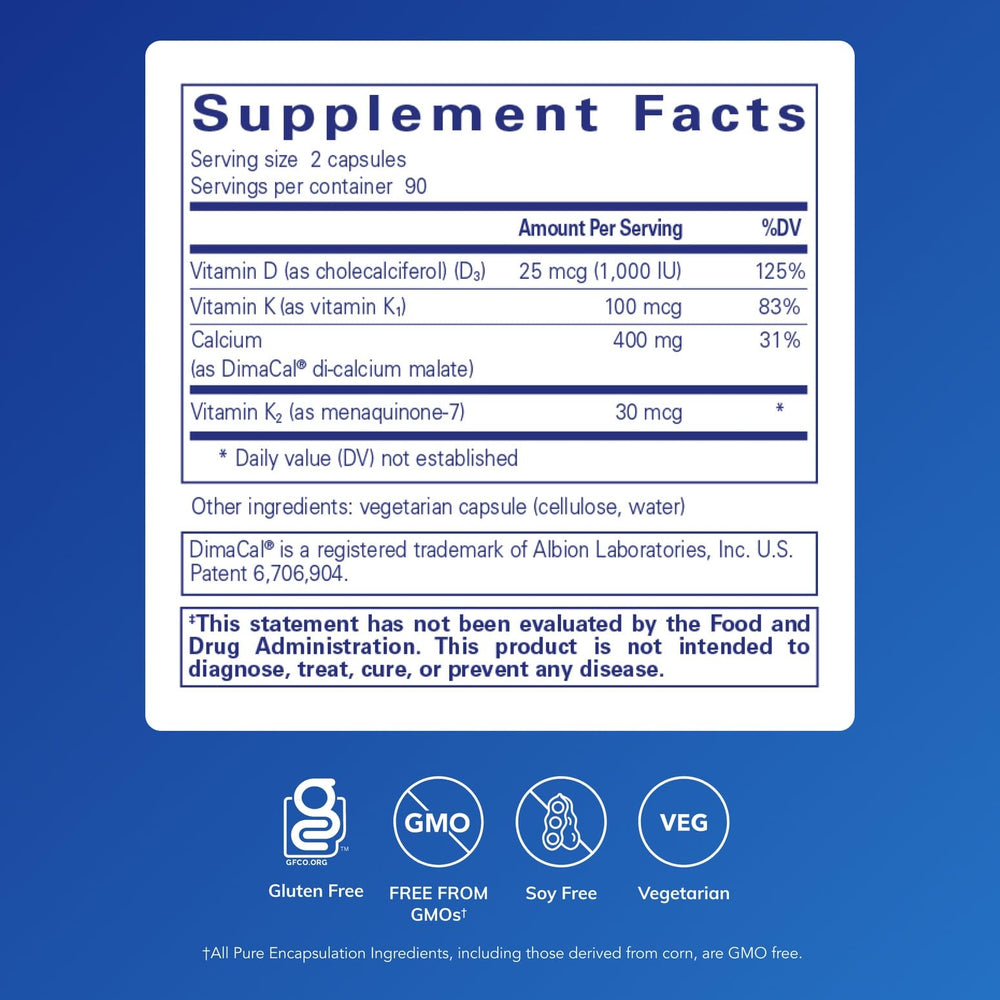 Calcium K/D capsules in blister pack showing convenient daily bone health support.