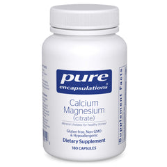 Pure Encapsulations Calcium Magnesium Citrate bottle for bone support.