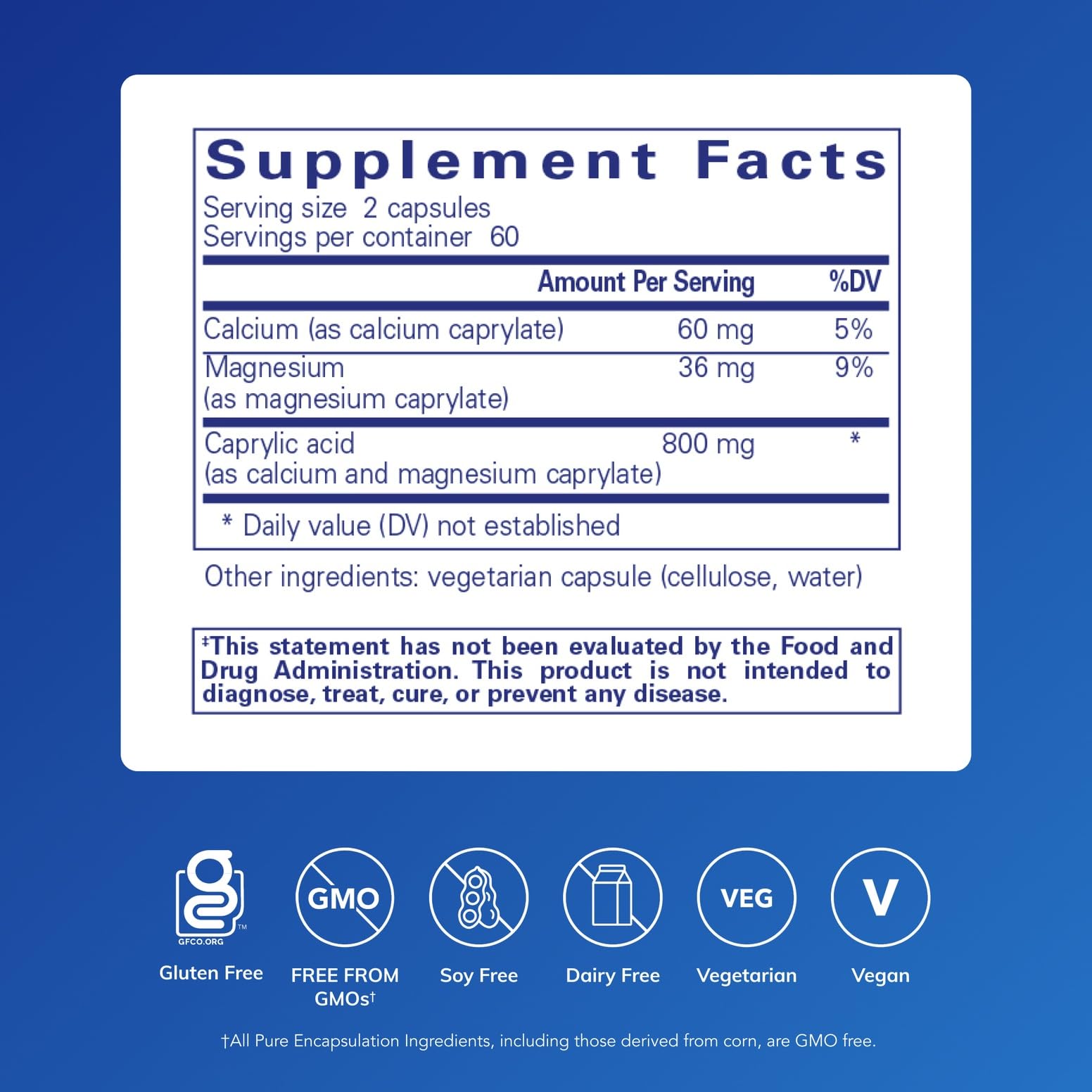 Pure Encapsulations Caprylic Acid capsules on white surface for digestive balance