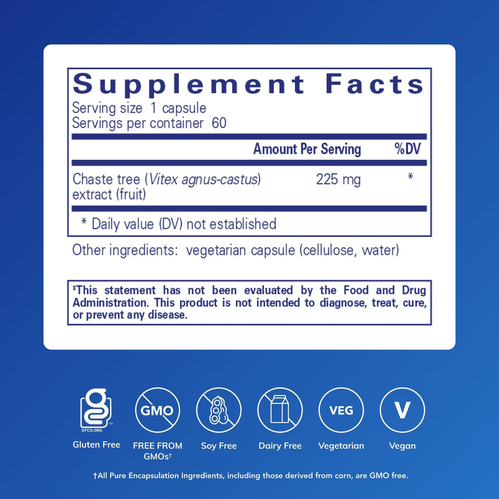 Pure Encapsulations Chaste Tree capsules ready for daily use supporting hormonal balance