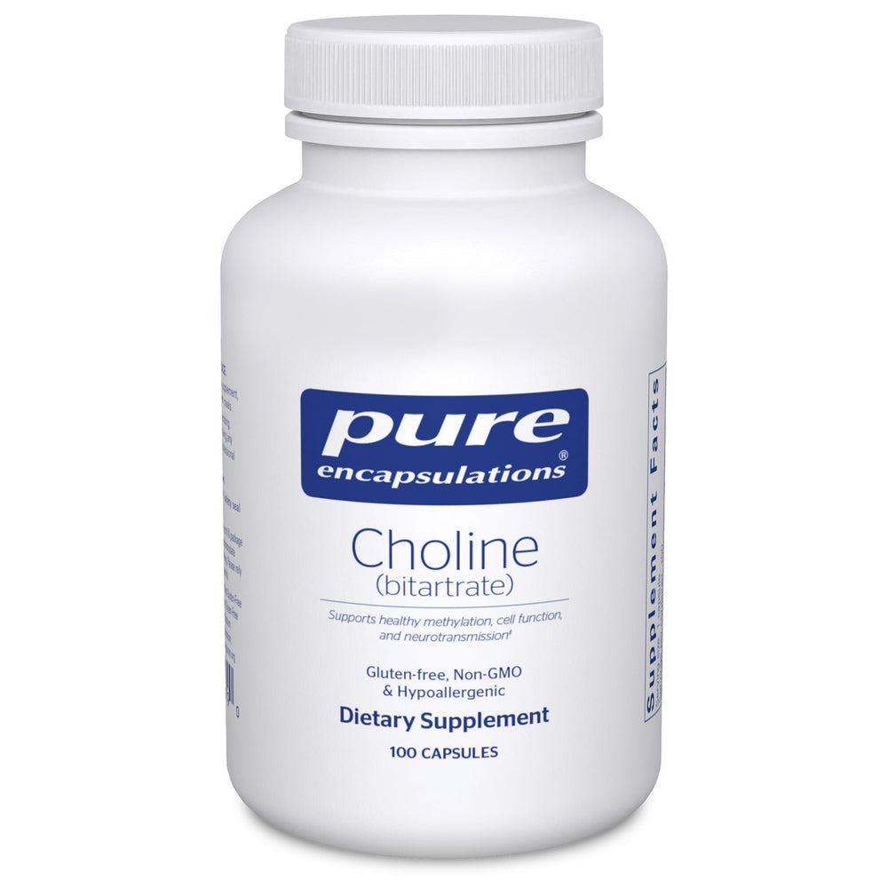 Pure Encapsulations Choline Bitartrate capsules support brain health and daily focus.