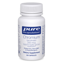 Pure Encapsulations chromium picolinate bottle showing convenient capsules for metabolism support.