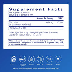 Pure Encapsulations chromium picolinate capsules ready for daily metabolism and nutrient utilization.