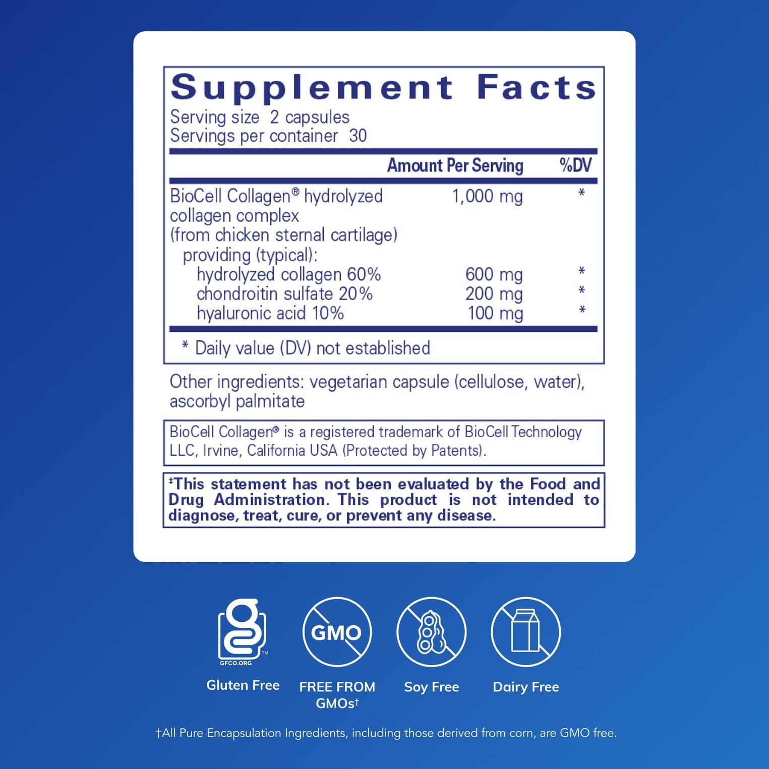 Pure Encapsulations Collagen JS bottle back label with dosage guidance for routine use