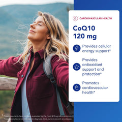 Pure Encapsulations CoQ10 bottle label detailing heart and antioxidant support.
