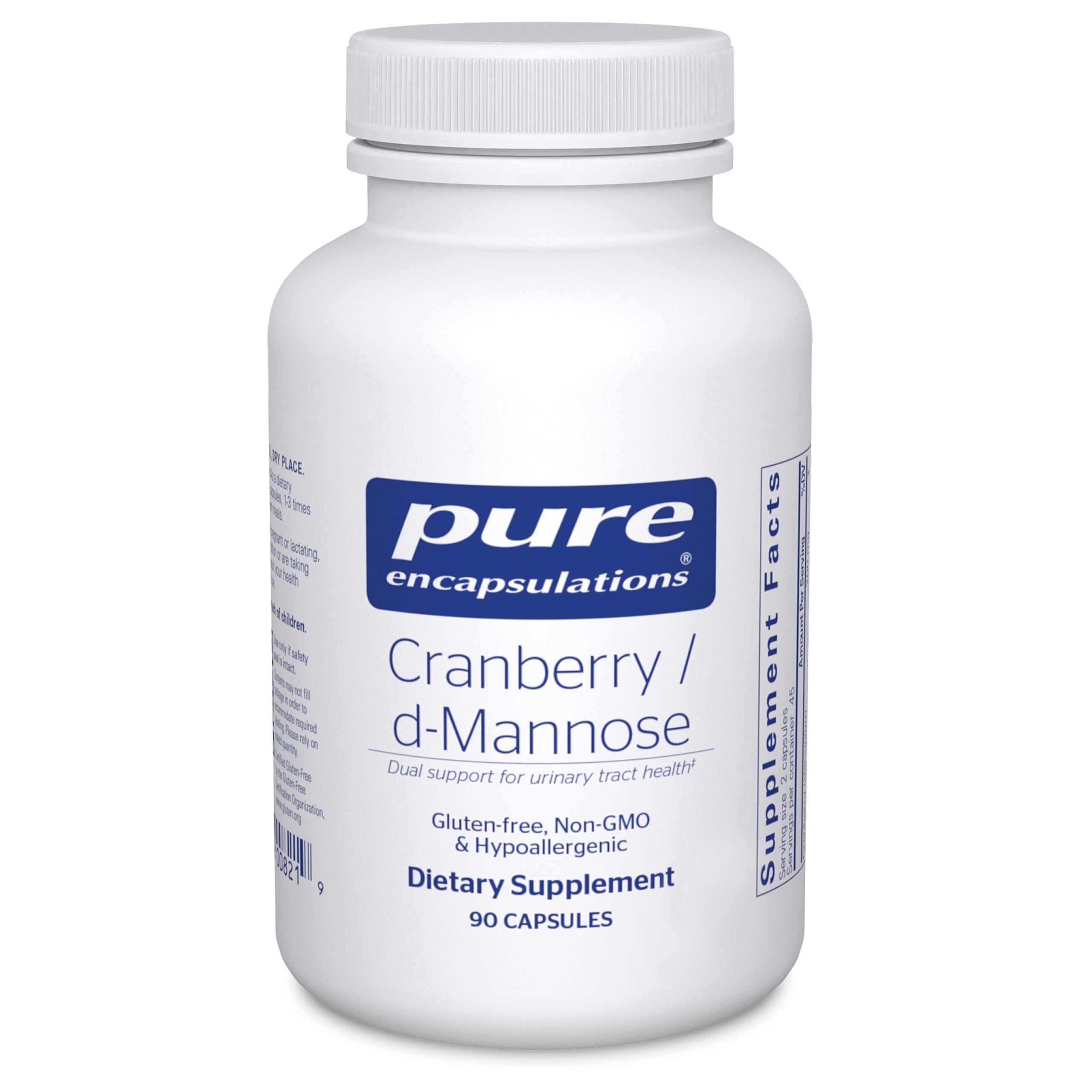 Pure Encapsulations Cranberry D-Mannose bottle front view for urinary health.