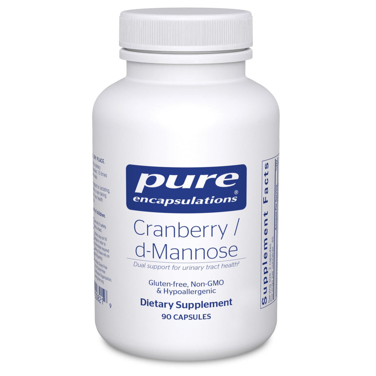 Pure Encapsulations Cranberry D-Mannose bottle front view for urinary health.