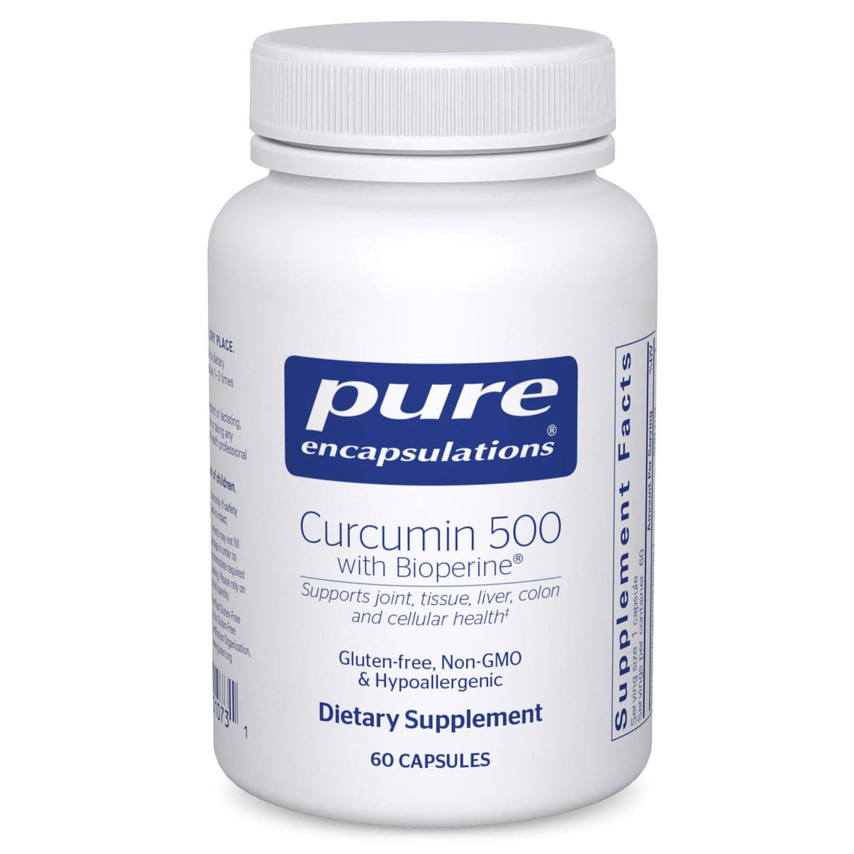 Pure Encapsulations Curcumin 500 Bioperine bottle front for antioxidant support